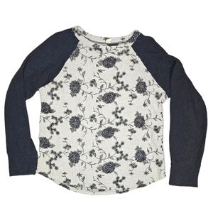 Lazy Sundays Floral Raglan Sweater Top Size Small Black Grey